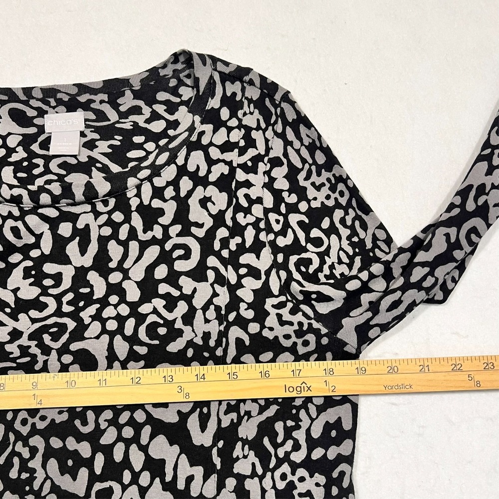 Chico's Tunic Top Blouse Leopard Print Pockets Long Sleeve Women's 1 US Medium - Picture 5 of 11
